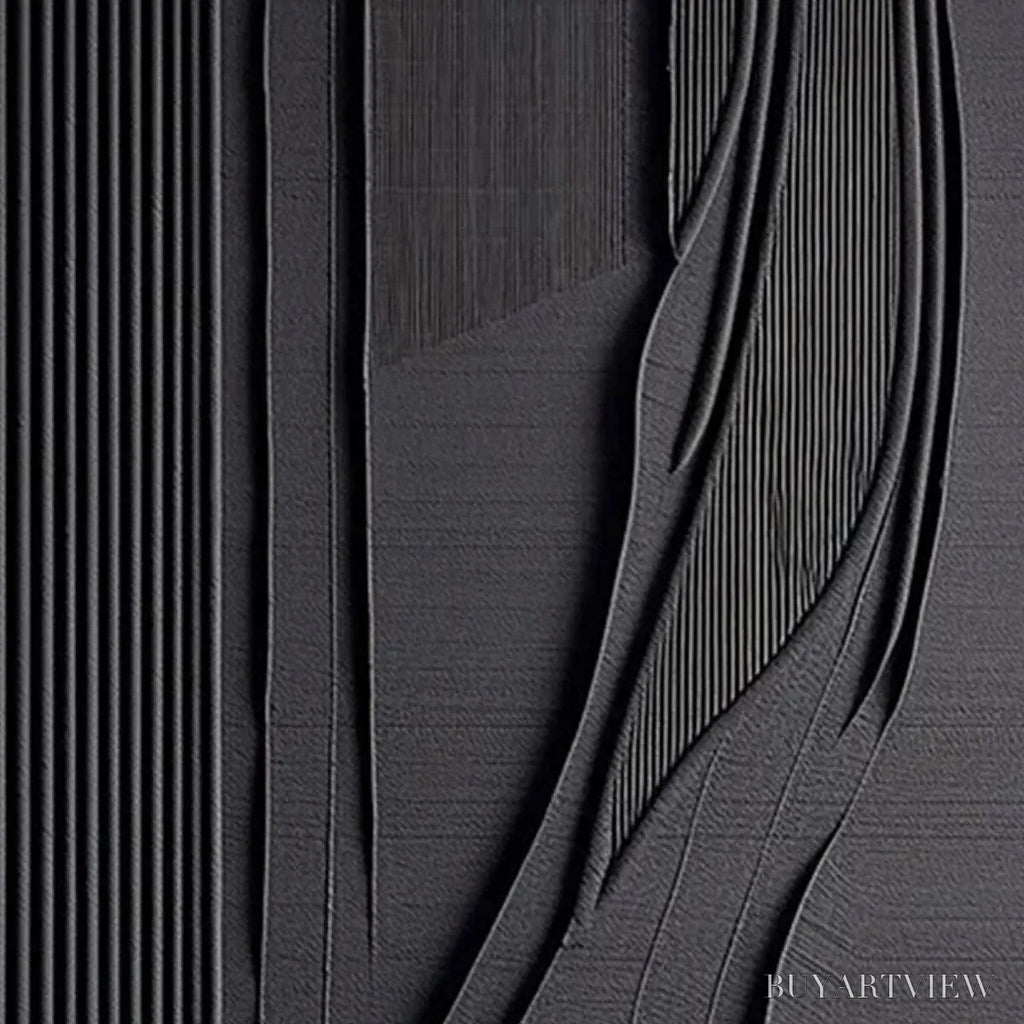 ARTOVITAS Black Textured Lines and Curves – Minimalist Textured Abstract Painting - image 4
