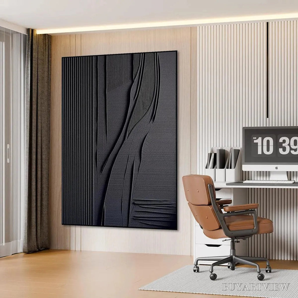 ARTOVITAS Black Textured Lines and Curves – Minimalist Textured Abstract Painting - image 5
