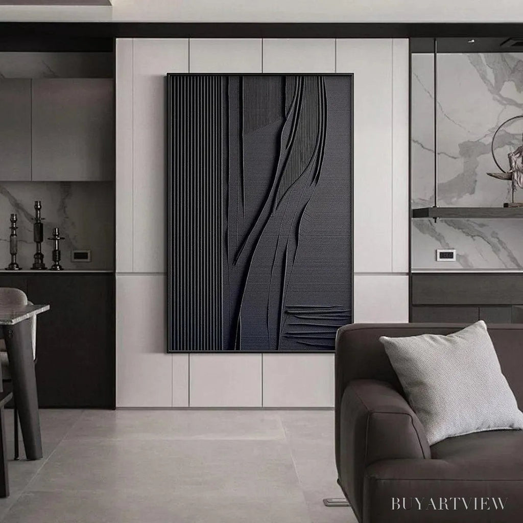 ARTOVITAS Black Textured Lines and Curves – Minimalist Textured Abstract Painting - image 6
