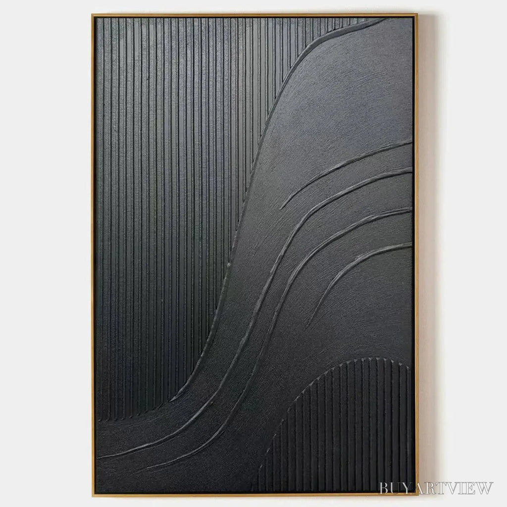 ARTOVITAS Black Textured Curves – Minimalist Textured Abstract Painting - image 1
