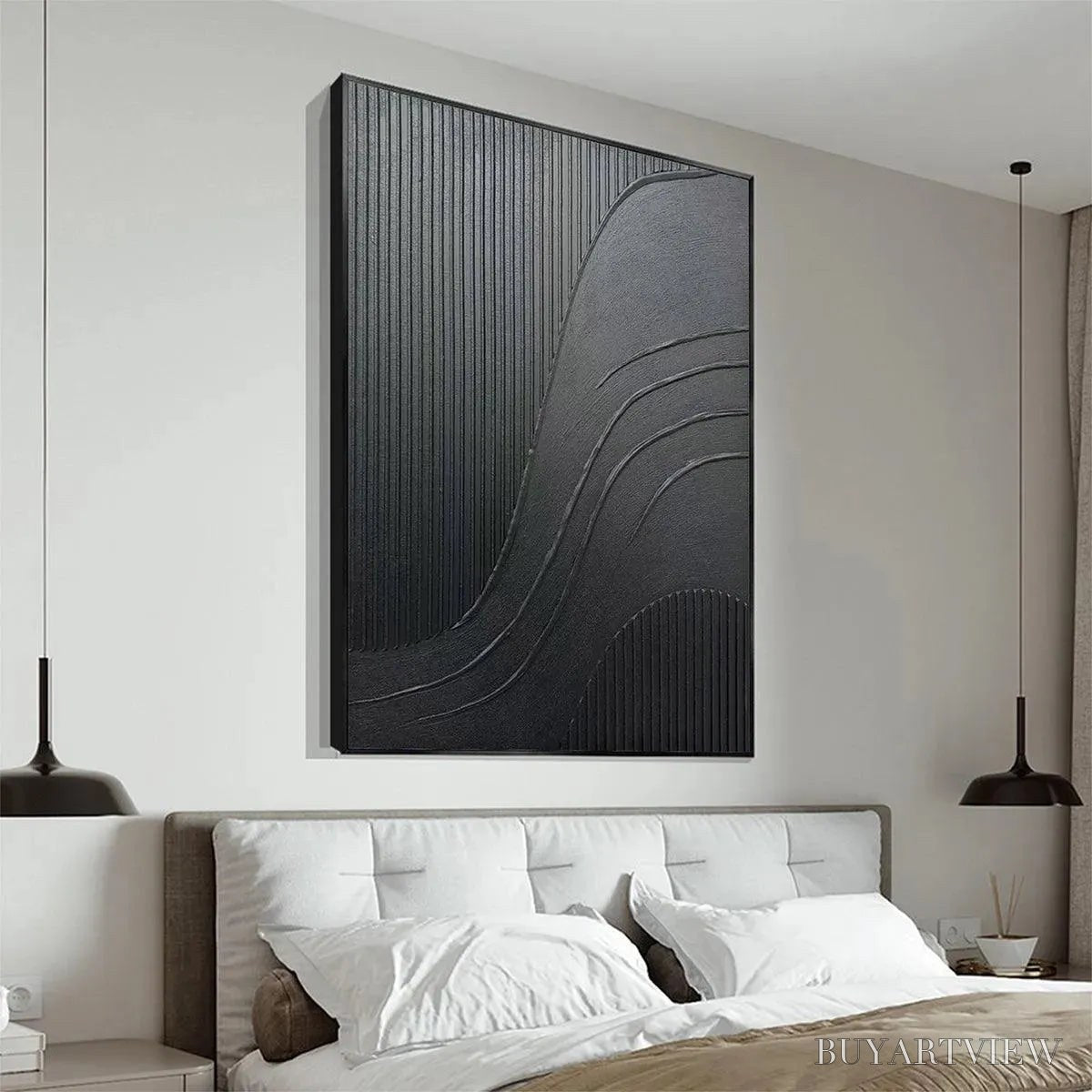 ARTOVITAS Black Textured Curves – Minimalist Textured Abstract Painting - image 3