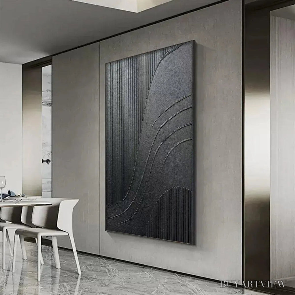ARTOVITAS Black Textured Curves – Minimalist Textured Abstract Painting - image 5