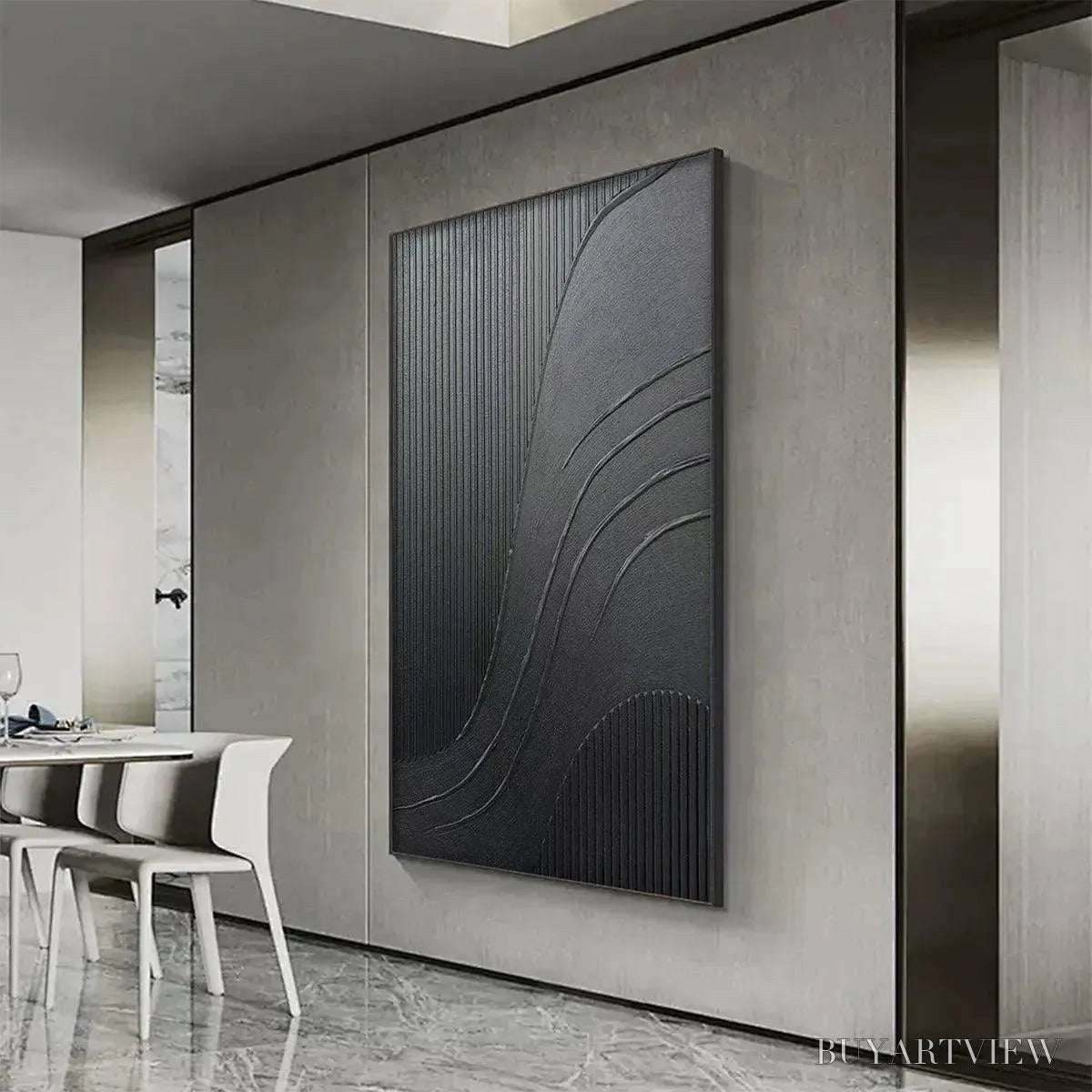ARTOVITAS Black Textured Curves – Minimalist Textured Abstract Painting - image 5