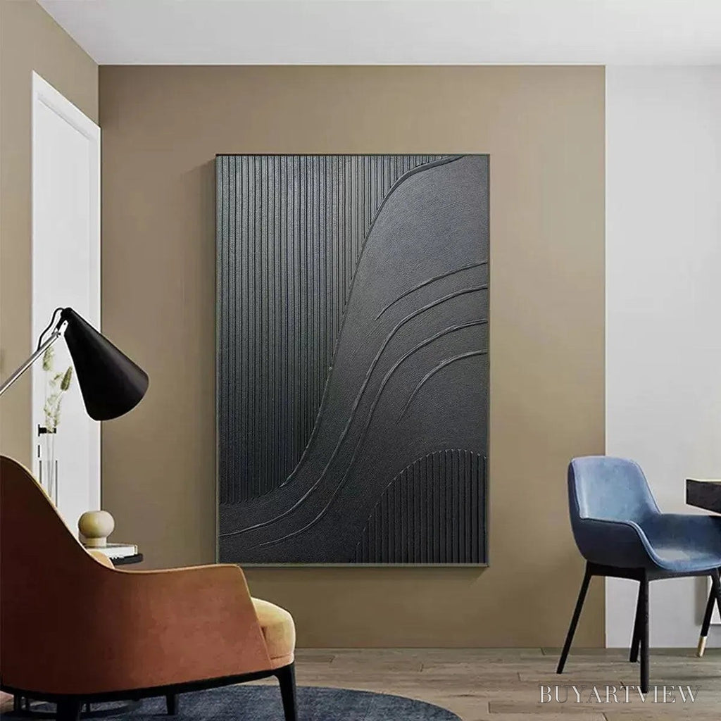 ARTOVITAS Black Textured Curves – Minimalist Textured Abstract Painting - image 6