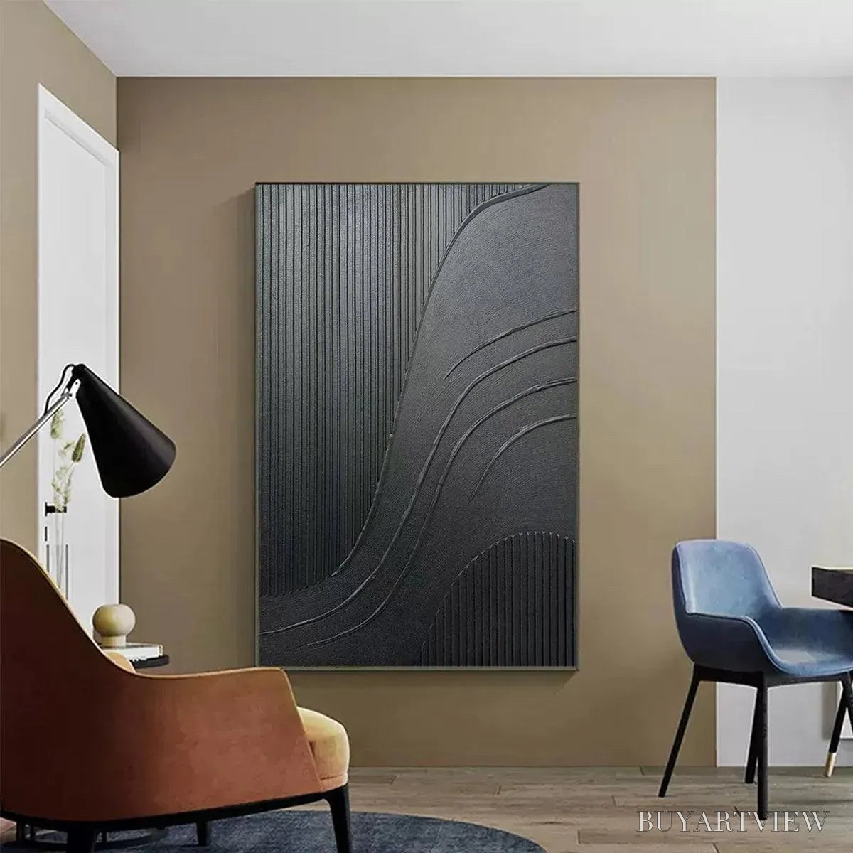 ARTOVITAS Black Textured Curves – Minimalist Textured Abstract Painting - image 6
