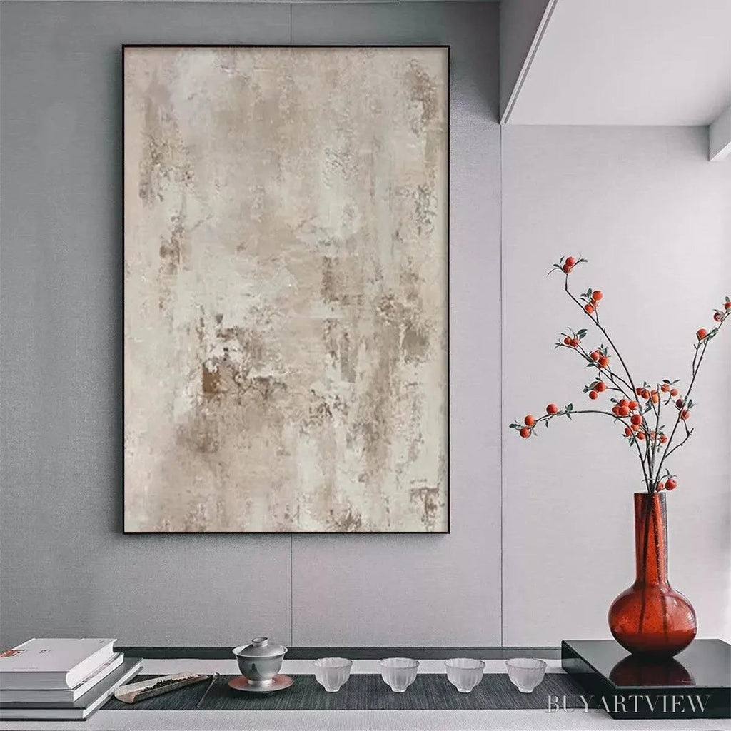 ARTOVITAS Textured Beige Abstract – Minimalist Textured Painting - image 2