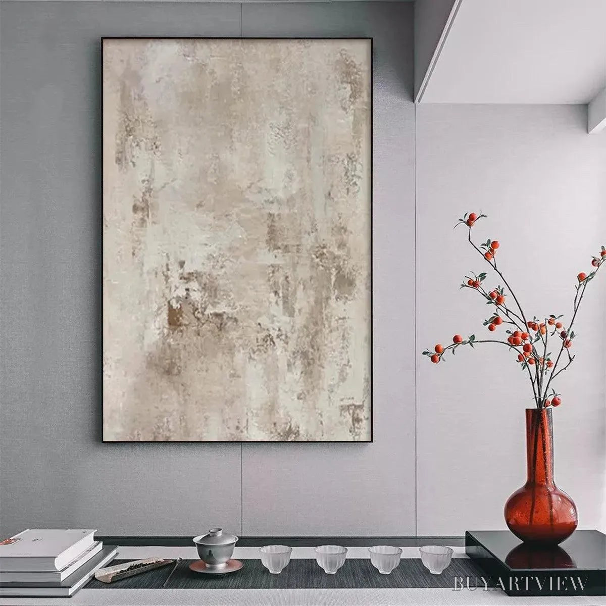 ARTOVITAS Textured Beige Abstract – Minimalist Textured Painting - image 2