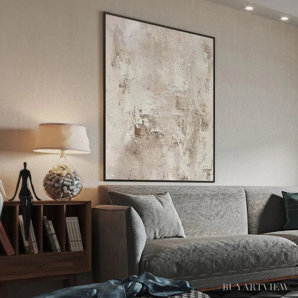 ARTOVITAS Textured Beige Abstract – Minimalist Textured Painting - image 4