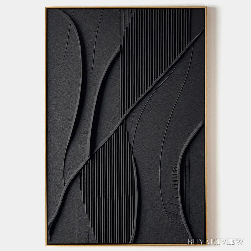 ARTOVITAS Black Textured Abstract – Minimalist Textured Painting - image 1