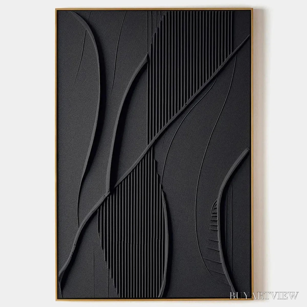 ARTOVITAS Black Textured Abstract – Minimalist Textured Painting - image 1