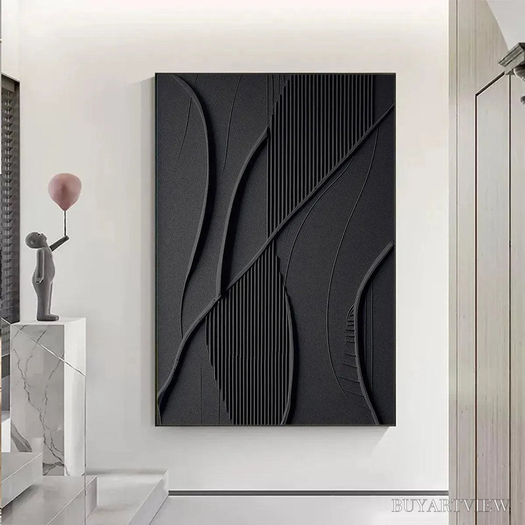 ARTOVITAS Black Textured Abstract – Minimalist Textured Painting - image 2