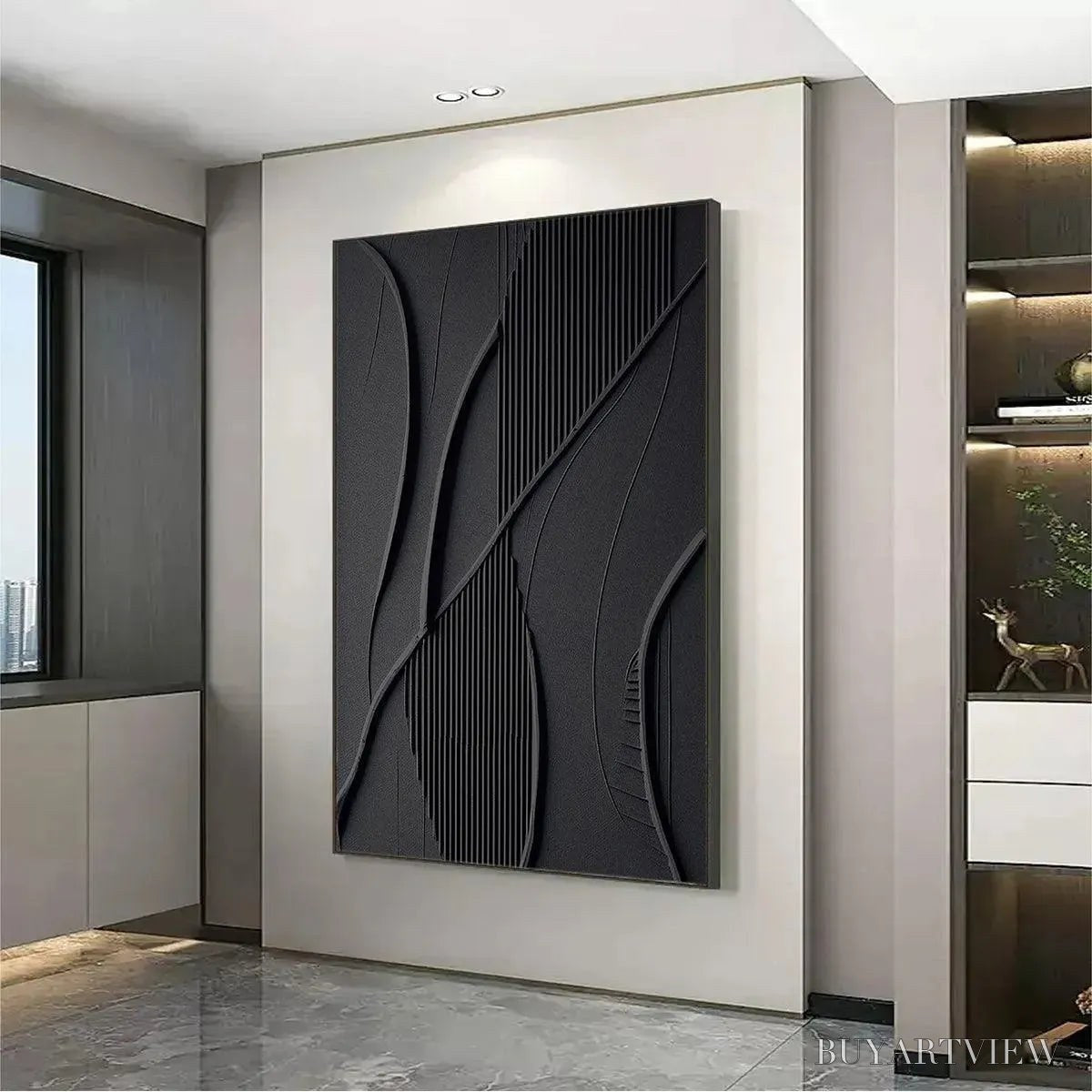 ARTOVITAS Black Textured Abstract – Minimalist Textured Painting - image 5
