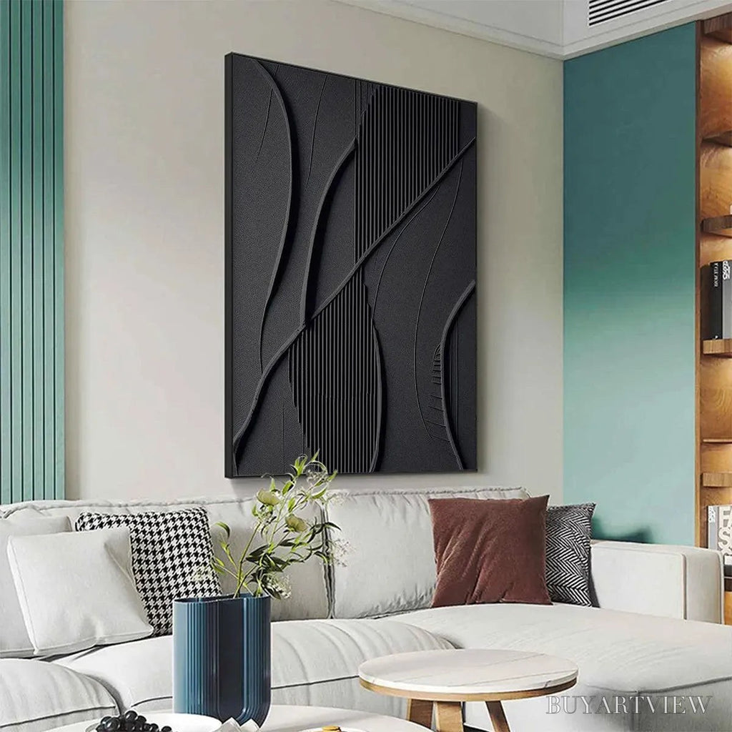 ARTOVITAS Black Textured Abstract – Minimalist Textured Painting - image 6