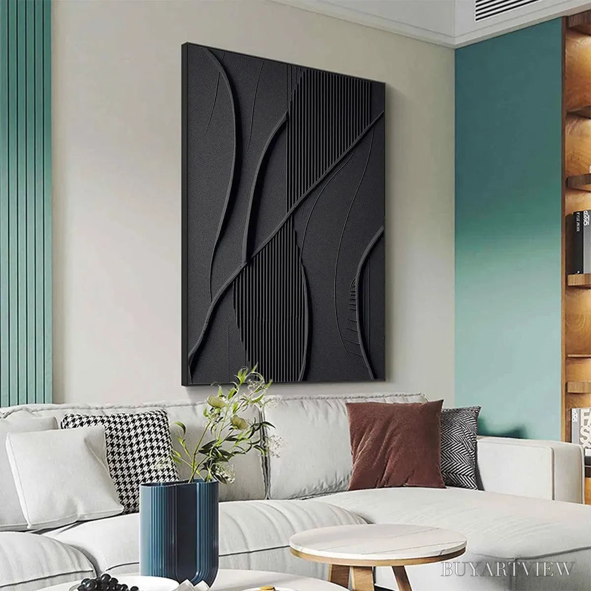 ARTOVITAS Black Textured Abstract – Minimalist Textured Painting - image 6
