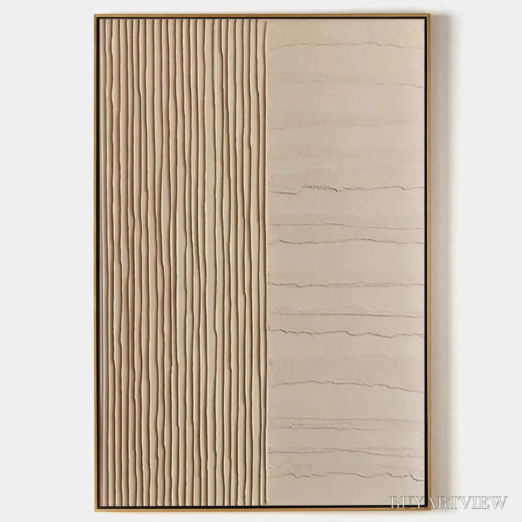 ARTOVITAS Textured Beige Lines – Minimalist Textured Painting - image 1