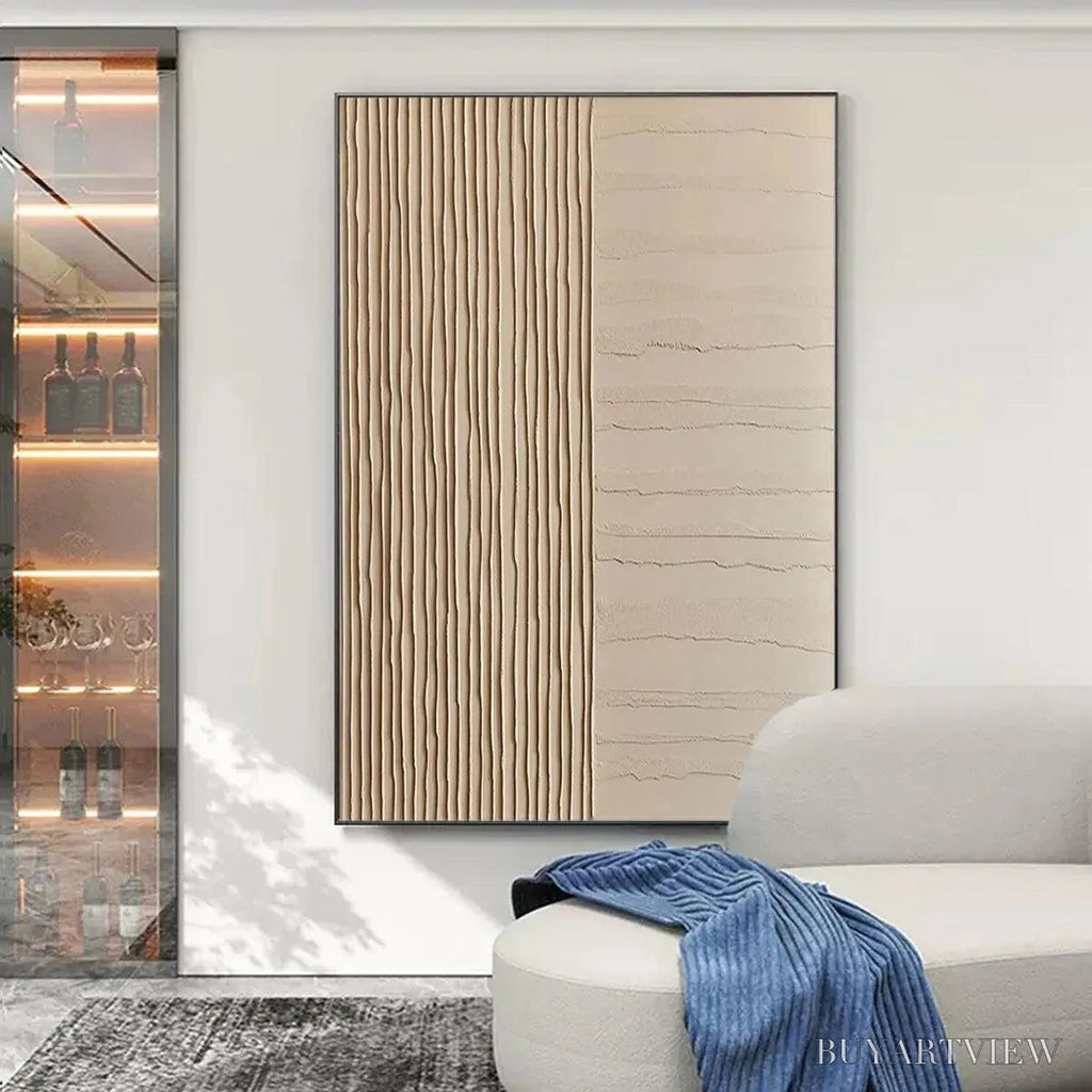 ARTOVITAS Textured Beige Lines – Minimalist Textured Painting - image 2