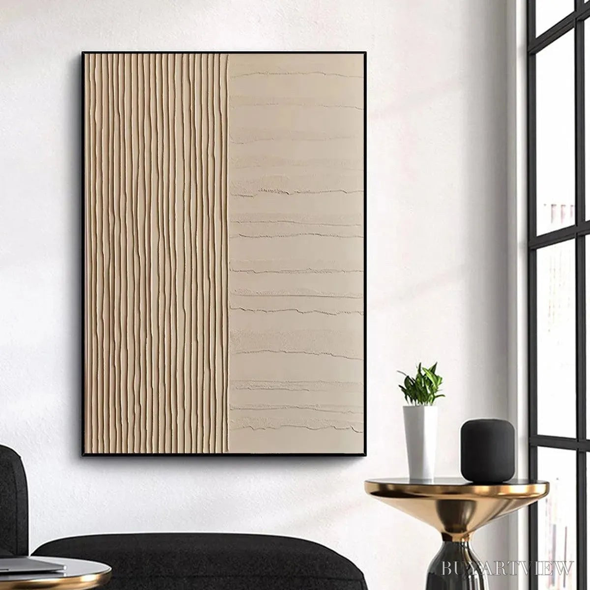 ARTOVITAS Textured Beige Lines – Minimalist Textured Painting - image 4