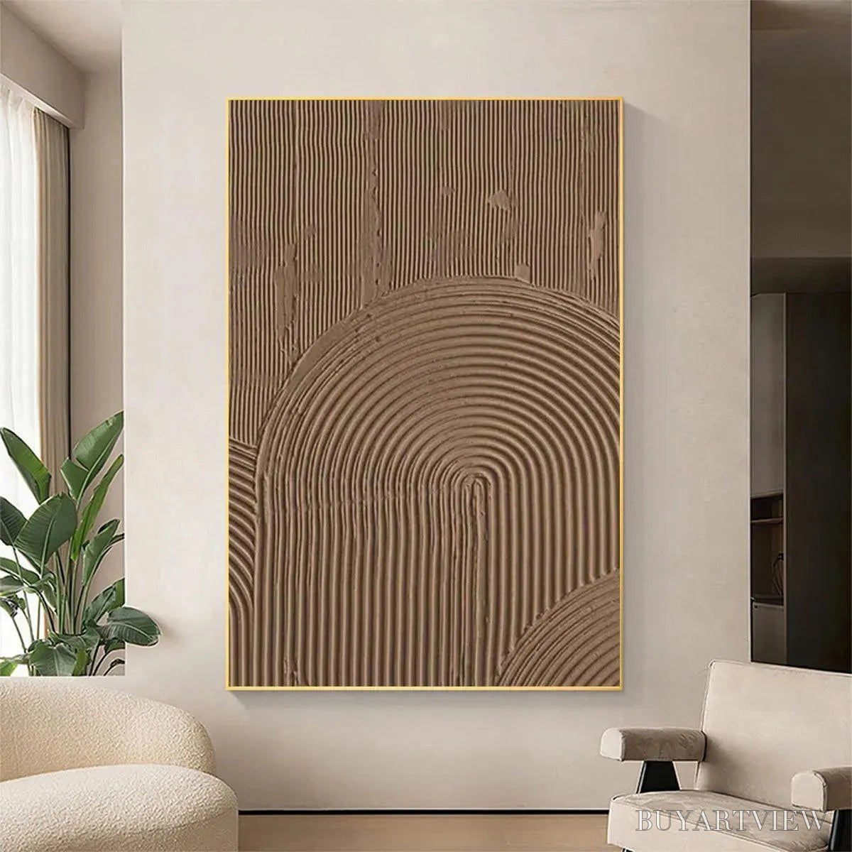 ARTOVITAS Brown Textured Arch – Textured Abstract Painting in Brown - image 2