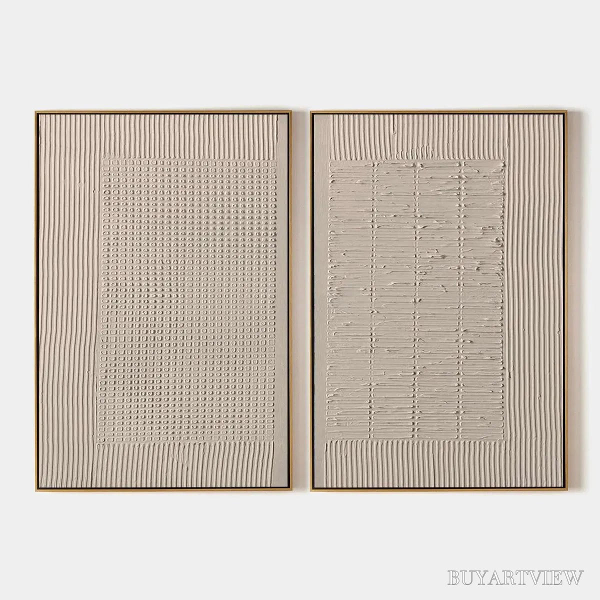 ARTOVITAS Textured Grid Duo – Set of 2 Textured Abstract Paintings in Beige - image 1