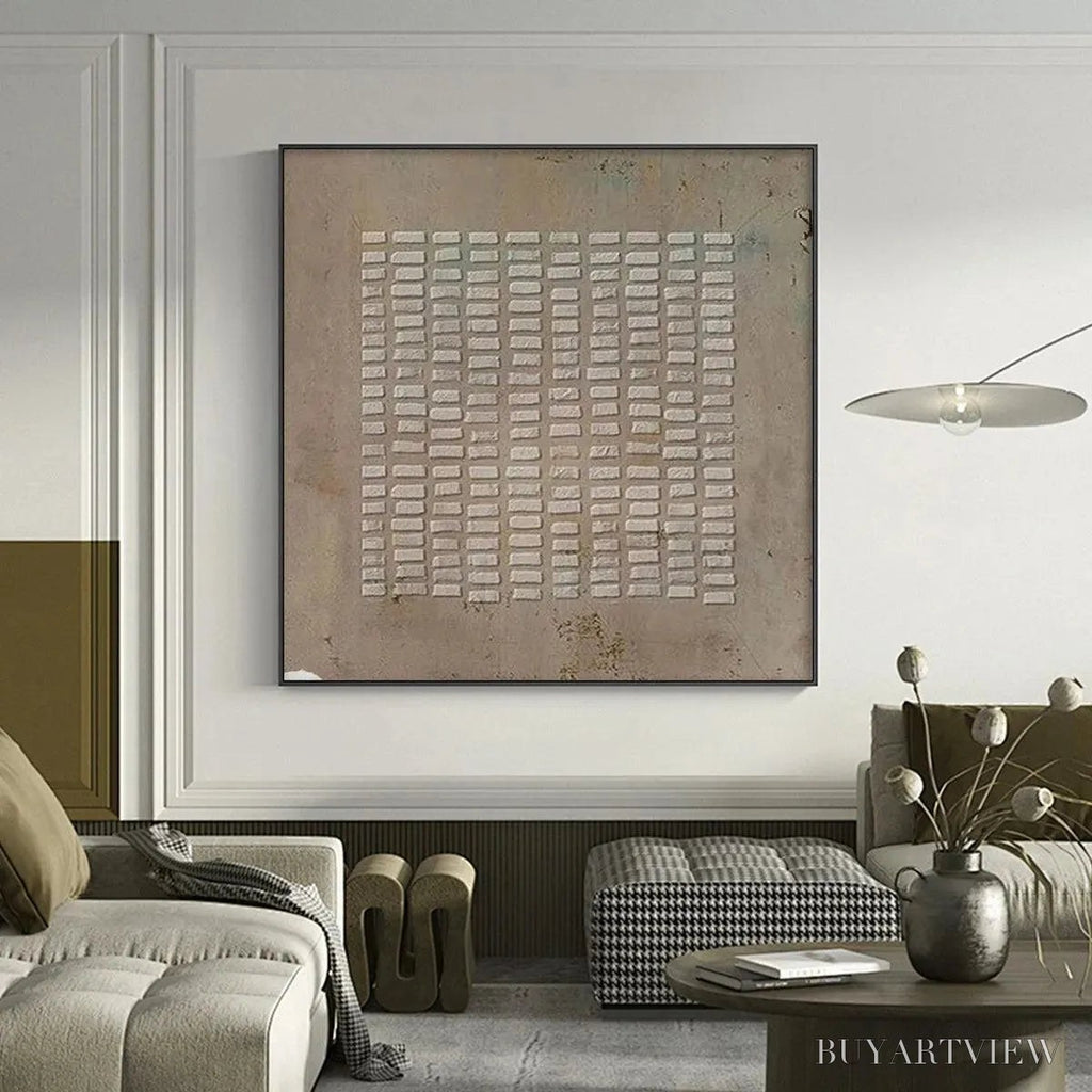 ARTOVITAS Textured Beige Grid – Minimalist Textured Painting - image 2