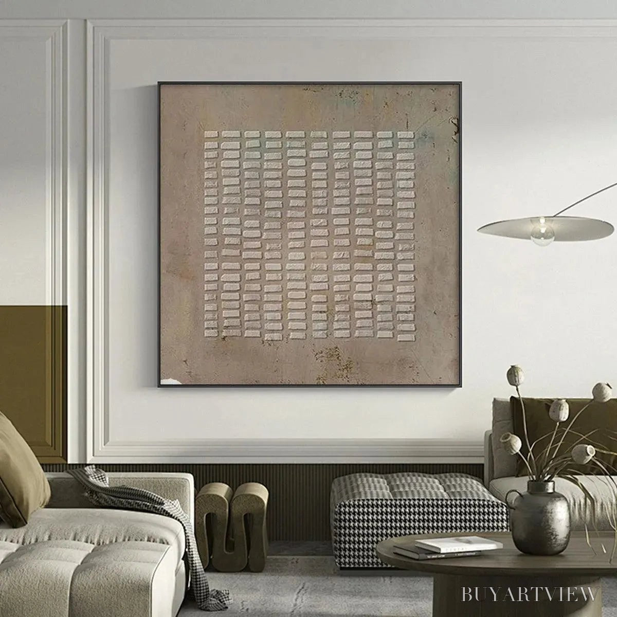 ARTOVITAS Textured Beige Grid – Minimalist Textured Painting - image 2