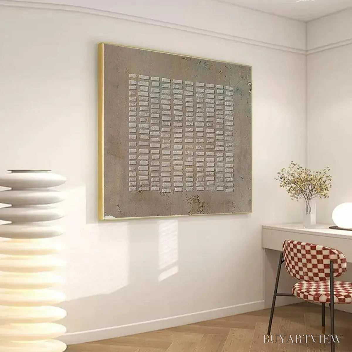 ARTOVITAS Textured Beige Grid – Minimalist Textured Painting - image 6