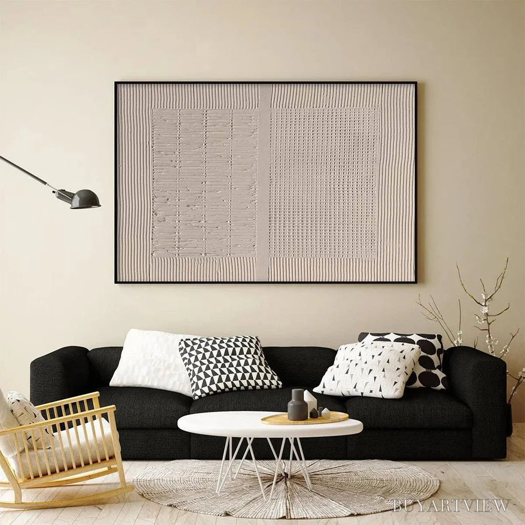 ARTOVITAS Beige Texture Diptych – Textured Abstract Painting in Beige - image 4