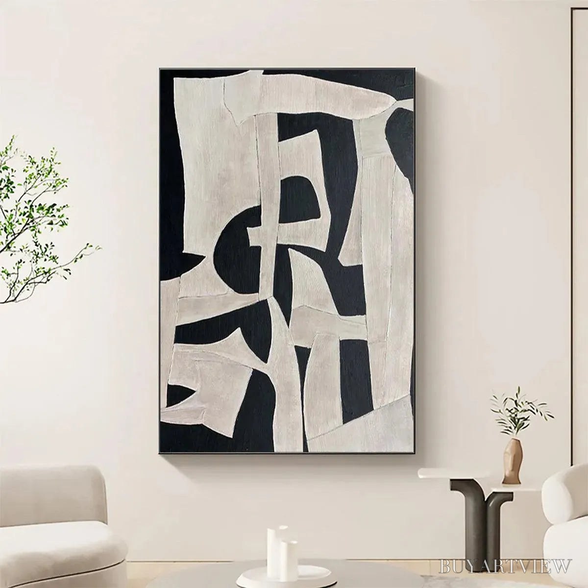 ARTOVITAS Black and White Abstract – Minimalist Abstract Painting - image 2