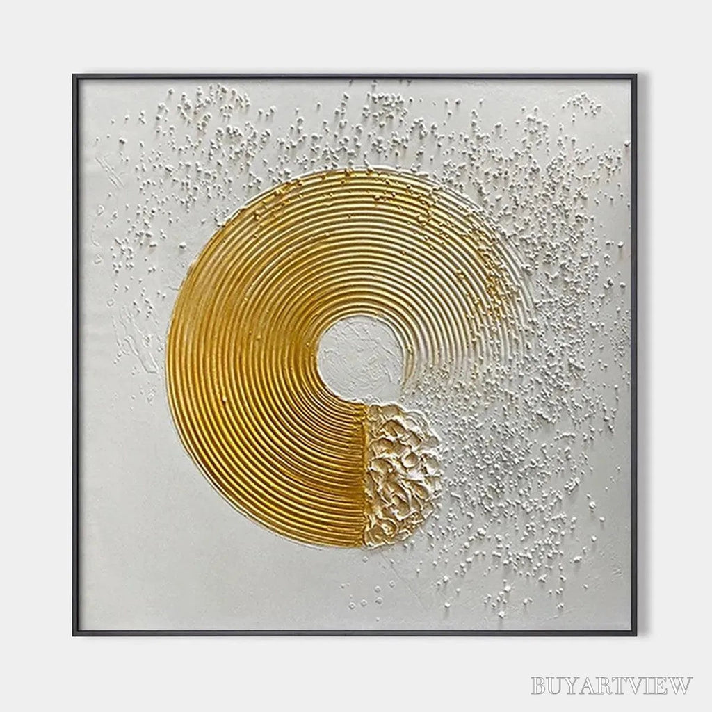ARTOVITAS Golden Harmony – Textured Gold and White Abstract Painting, Square - image 1