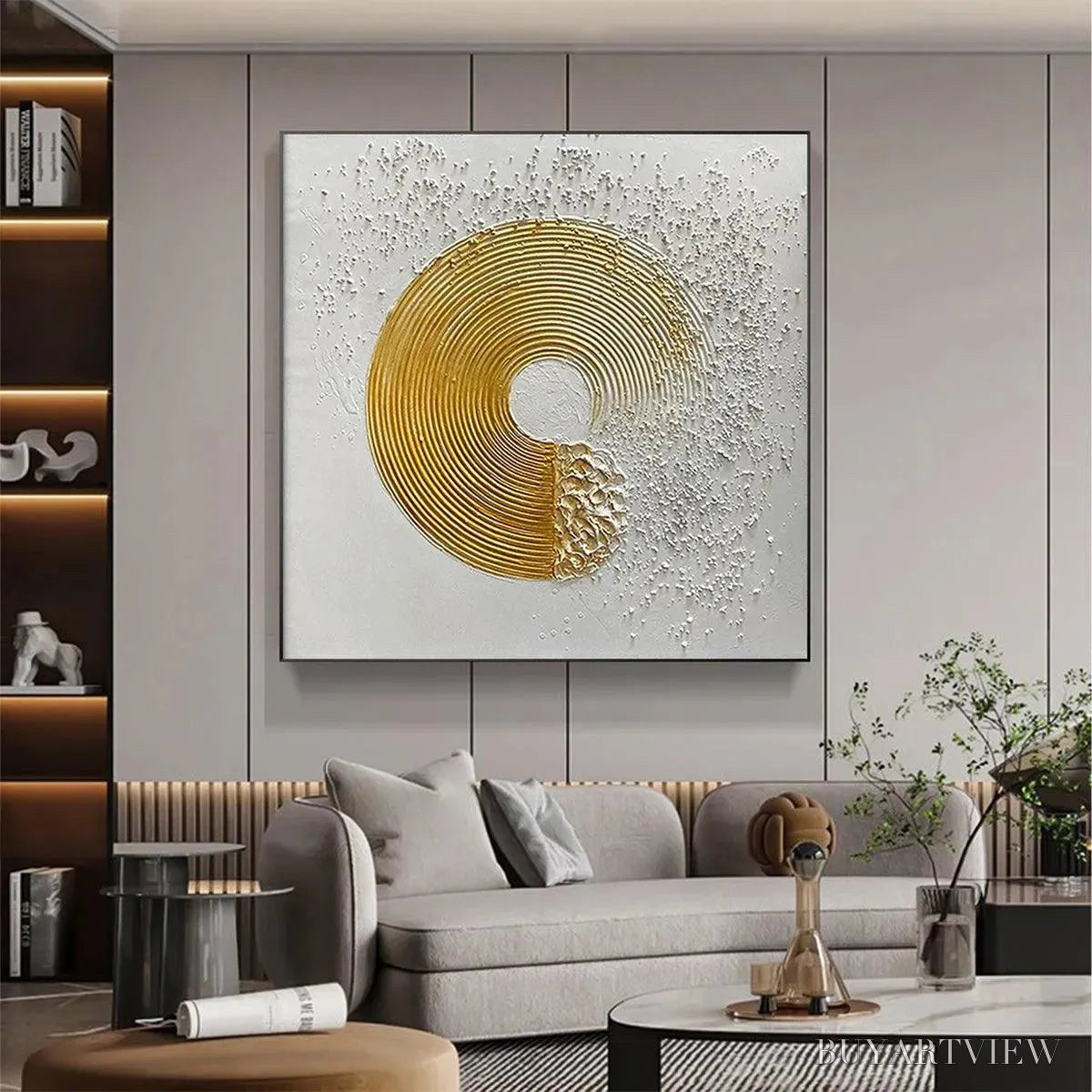 ARTOVITAS Golden Harmony – Textured Gold and White Abstract Painting, Square - image 4