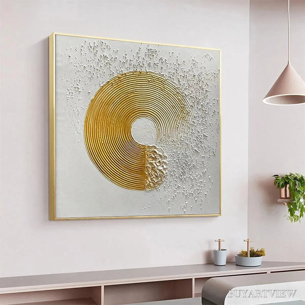 ARTOVITAS Golden Harmony – Textured Gold and White Abstract Painting, Square - image 5