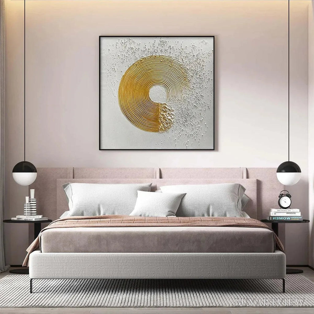 ARTOVITAS Golden Harmony – Textured Gold and White Abstract Painting, Square - image 6