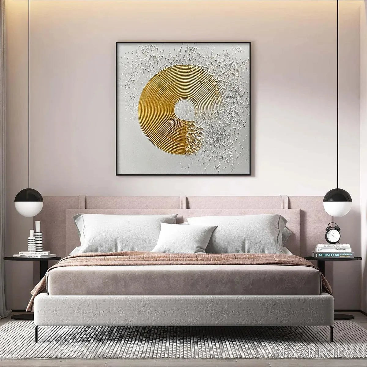 ARTOVITAS Golden Harmony – Textured Gold and White Abstract Painting, Square - image 6