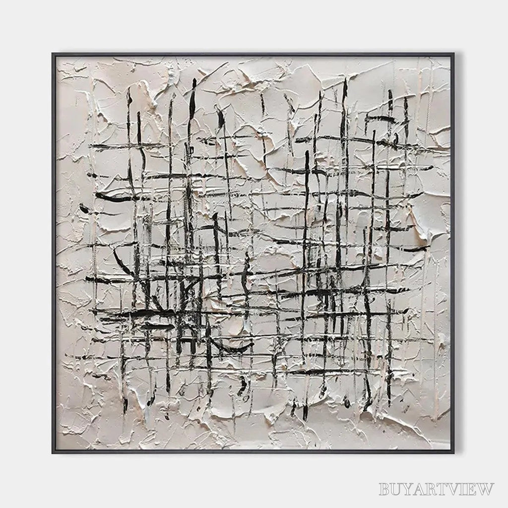 ARTOVITAS Woven Lines – Textured Minimalist Abstract Painting in Black and White - image 1