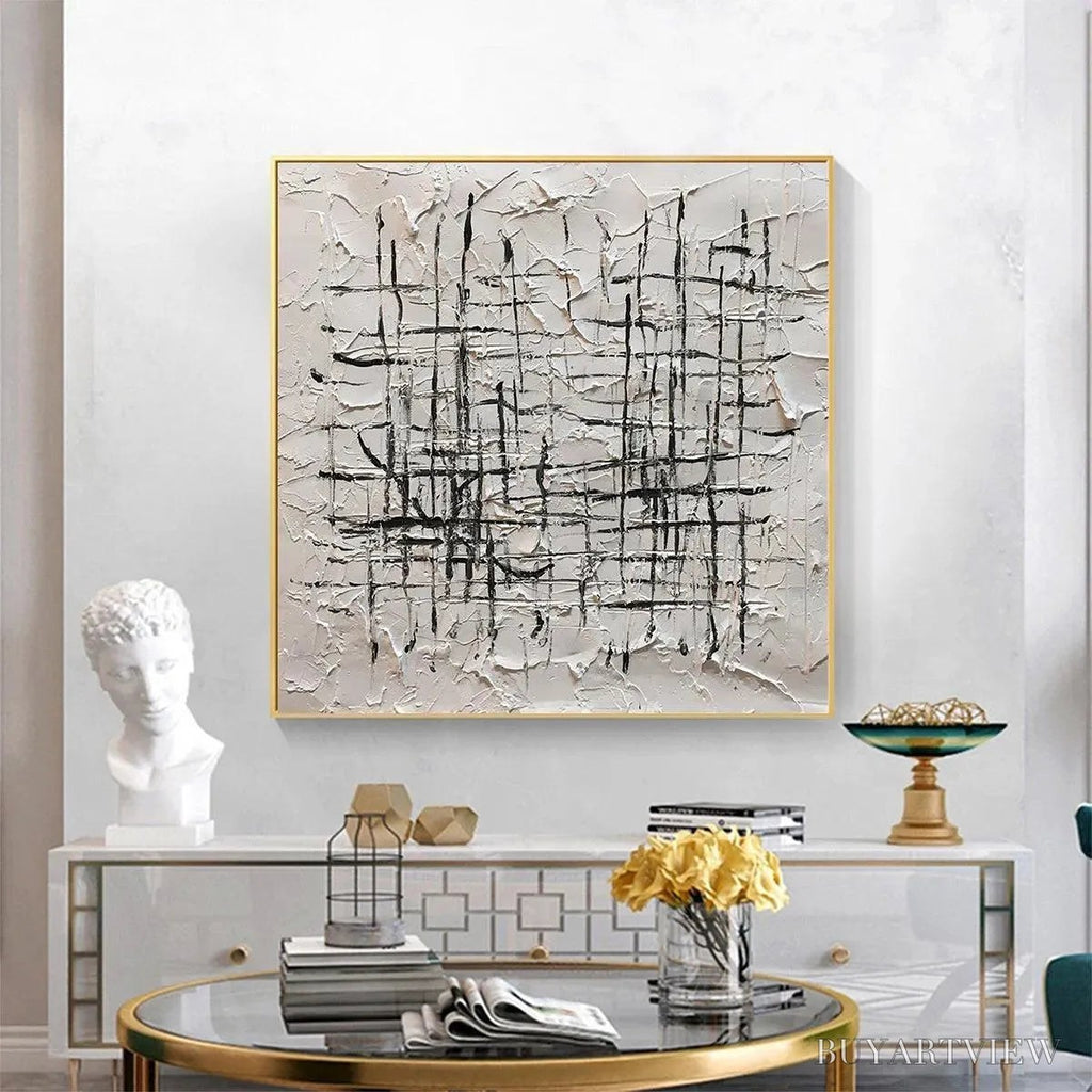 ARTOVITAS Woven Lines – Textured Minimalist Abstract Painting in Black and White - image 2