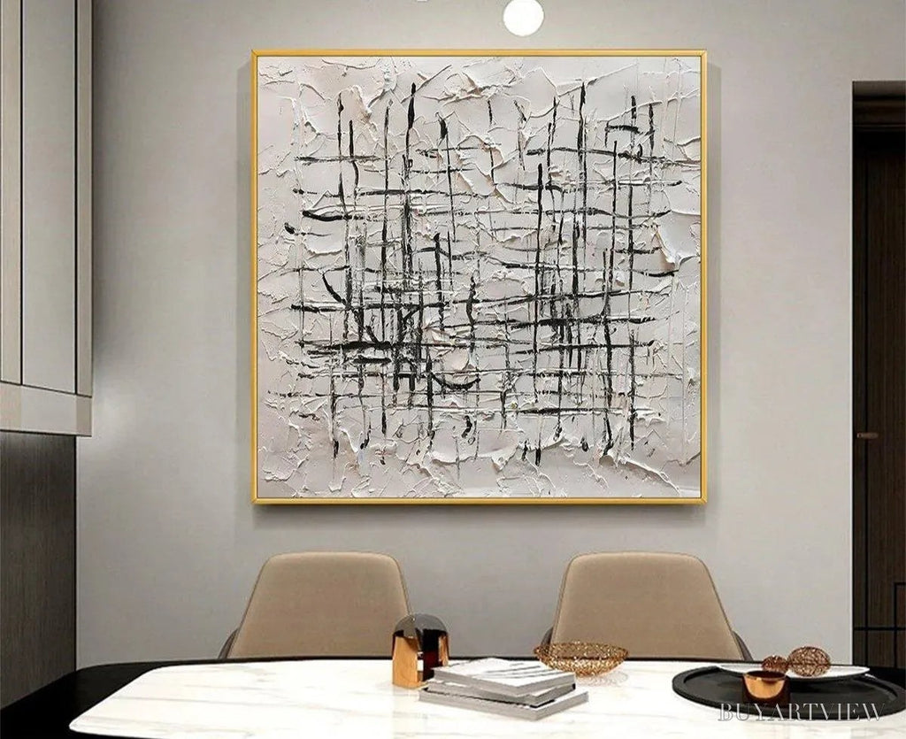ARTOVITAS Woven Lines – Textured Minimalist Abstract Painting in Black and White - image 4