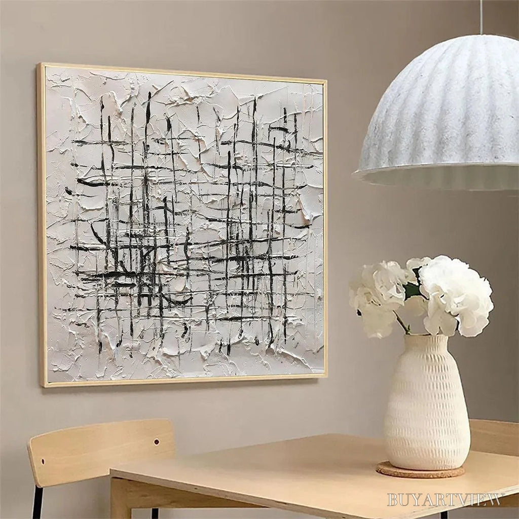 ARTOVITAS Woven Lines – Textured Minimalist Abstract Painting in Black and White - image 6