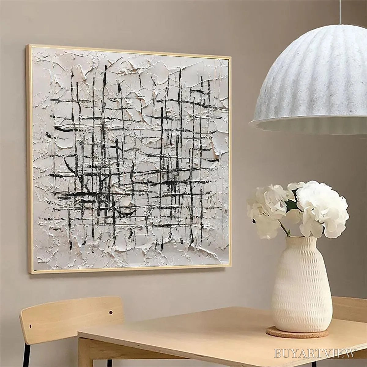 ARTOVITAS Woven Lines – Textured Minimalist Abstract Painting in Black and White - image 6