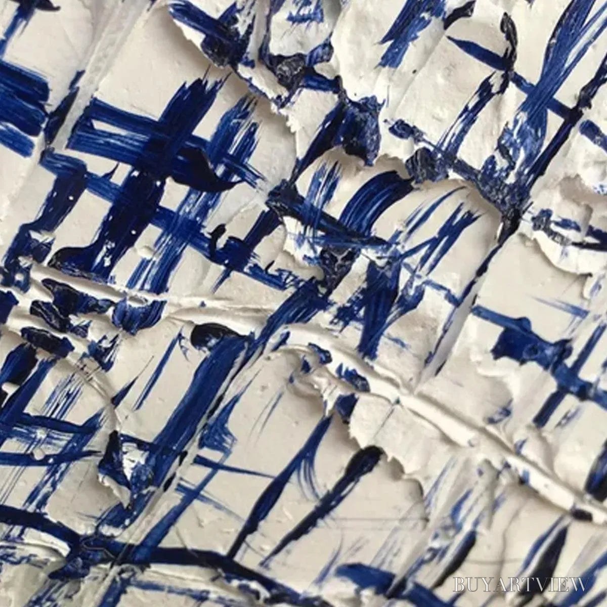 ARTOVITAS Blue Grid – Textured Minimalist Abstract Painting in Blue and White - image 5