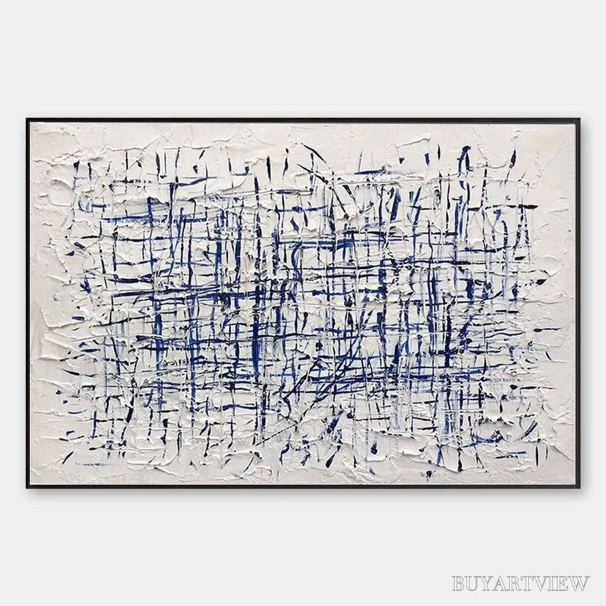 ARTOVITAS Blue Weave – Textured Abstract Painting in Blue and White - image 1