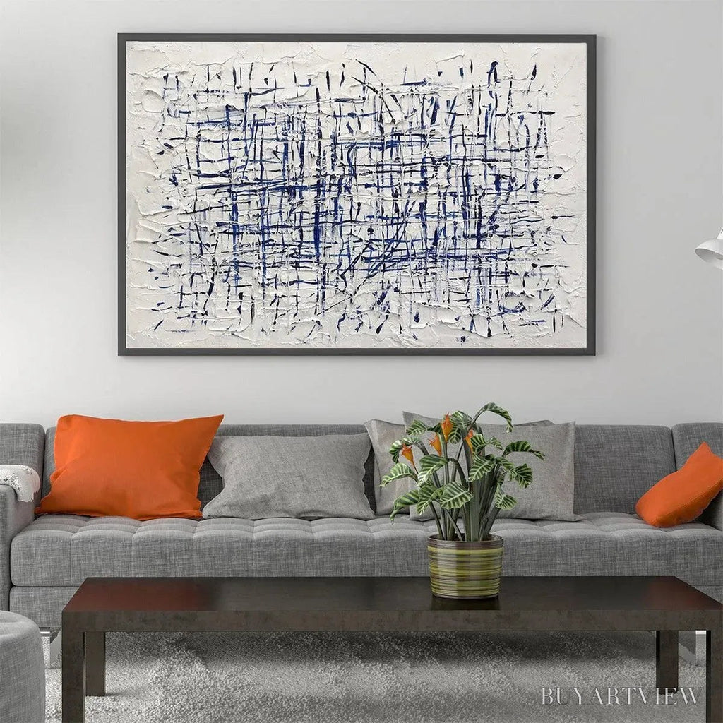 ARTOVITAS Blue Weave – Textured Abstract Painting in Blue and White - image 2