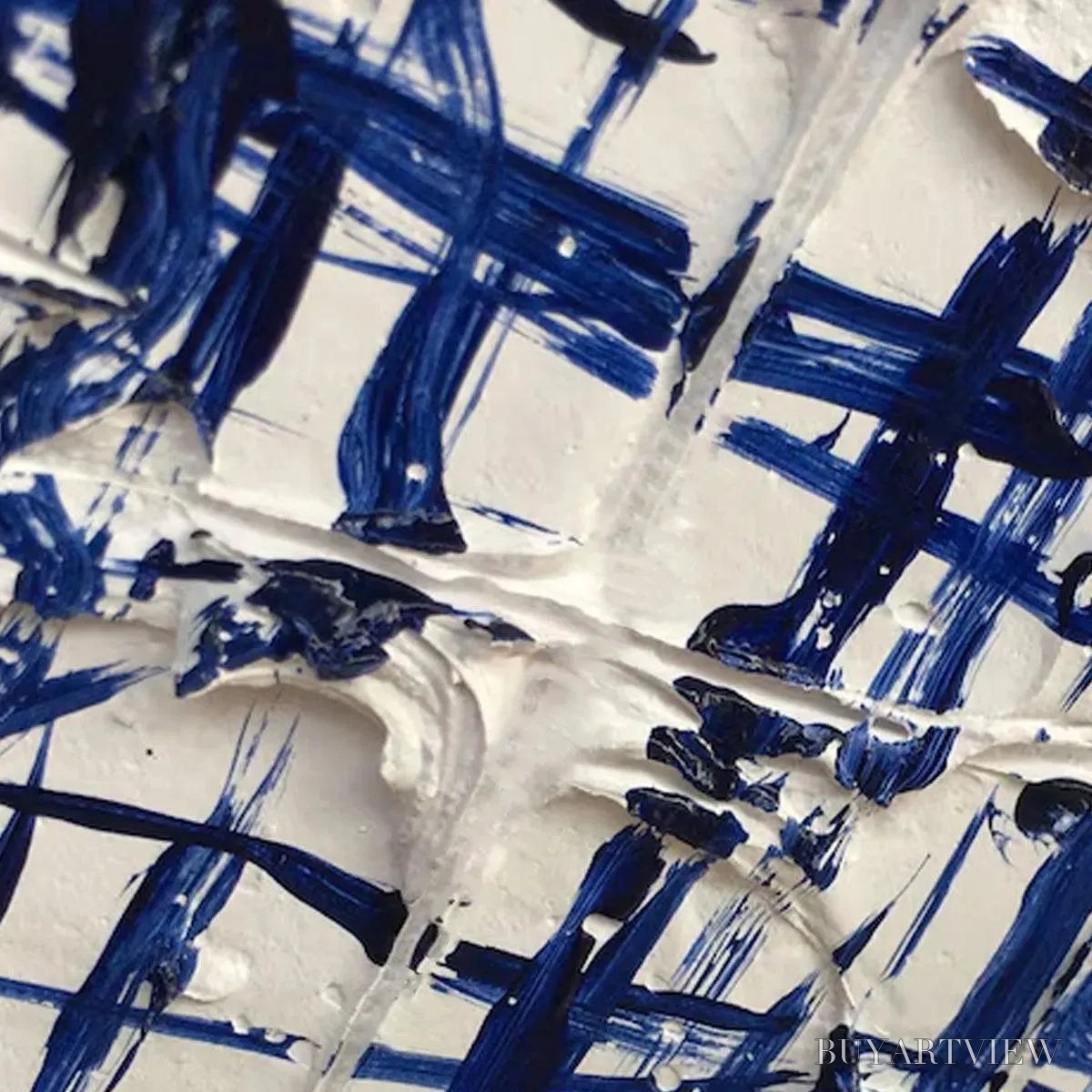 ARTOVITAS Blue Weave – Textured Abstract Painting in Blue and White - image 3
