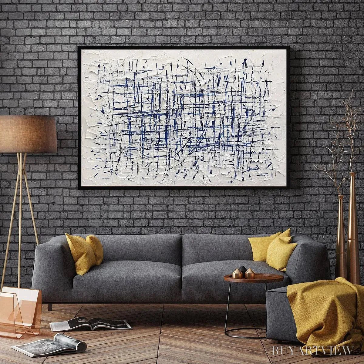 ARTOVITAS Blue Weave – Textured Abstract Painting in Blue and White - image 4