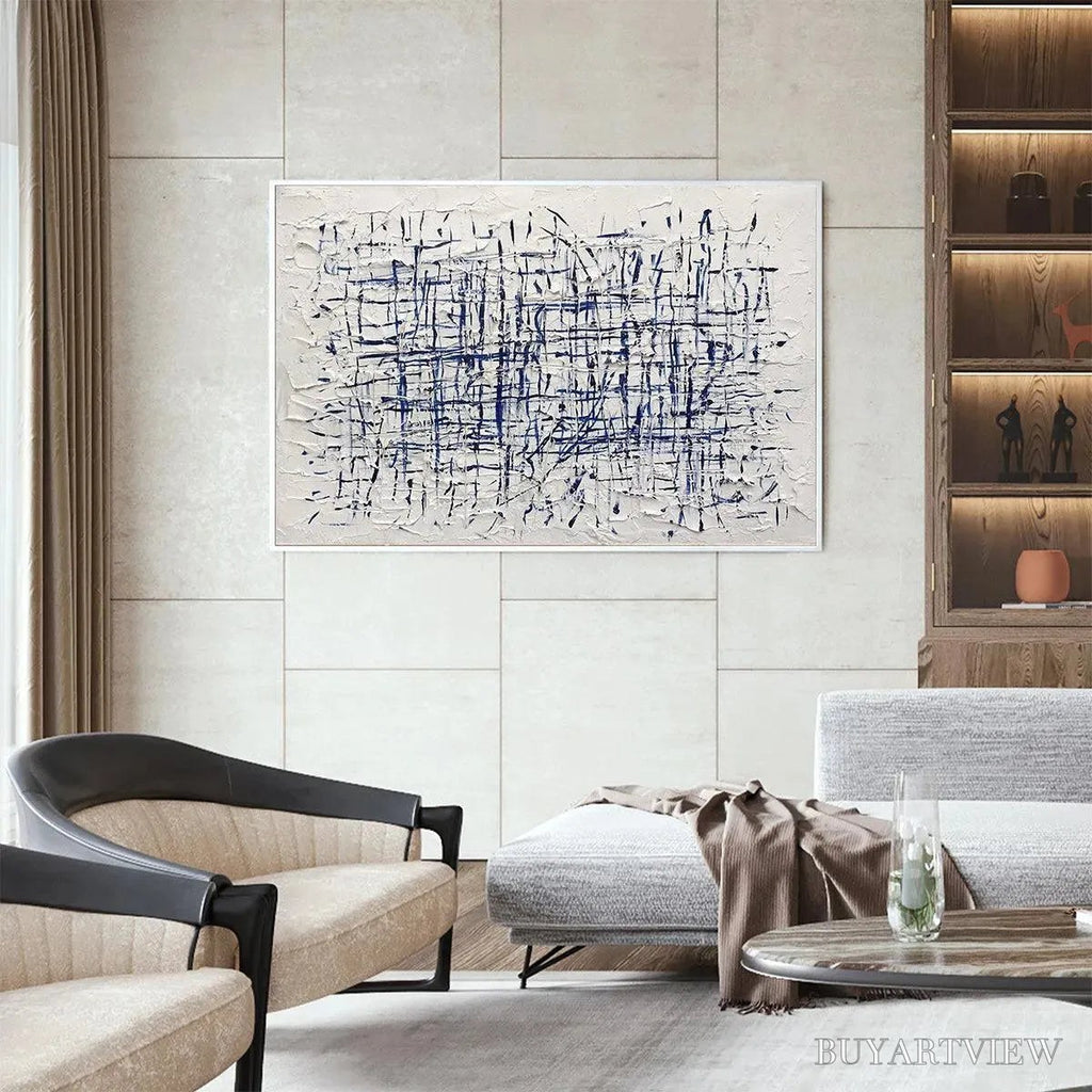 ARTOVITAS Blue Weave – Textured Abstract Painting in Blue and White - image 5