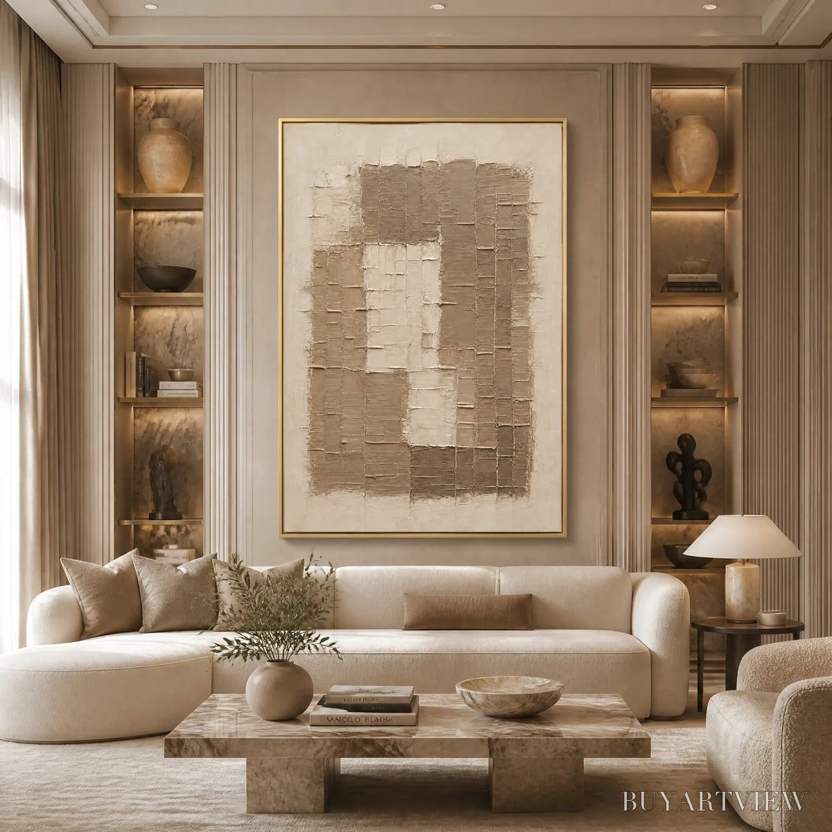 ARTOVITAS Carved Sand – Beige Relief Texture Vertical Painting - image 2