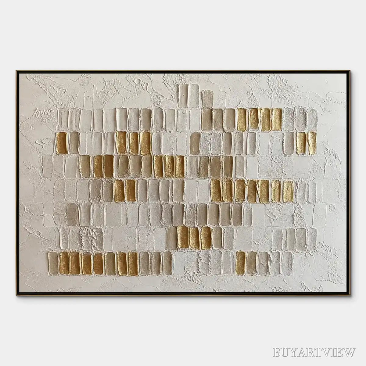 ARTOVITAS Ivory Halo – White Gold Relief Texture Abstract - image 1