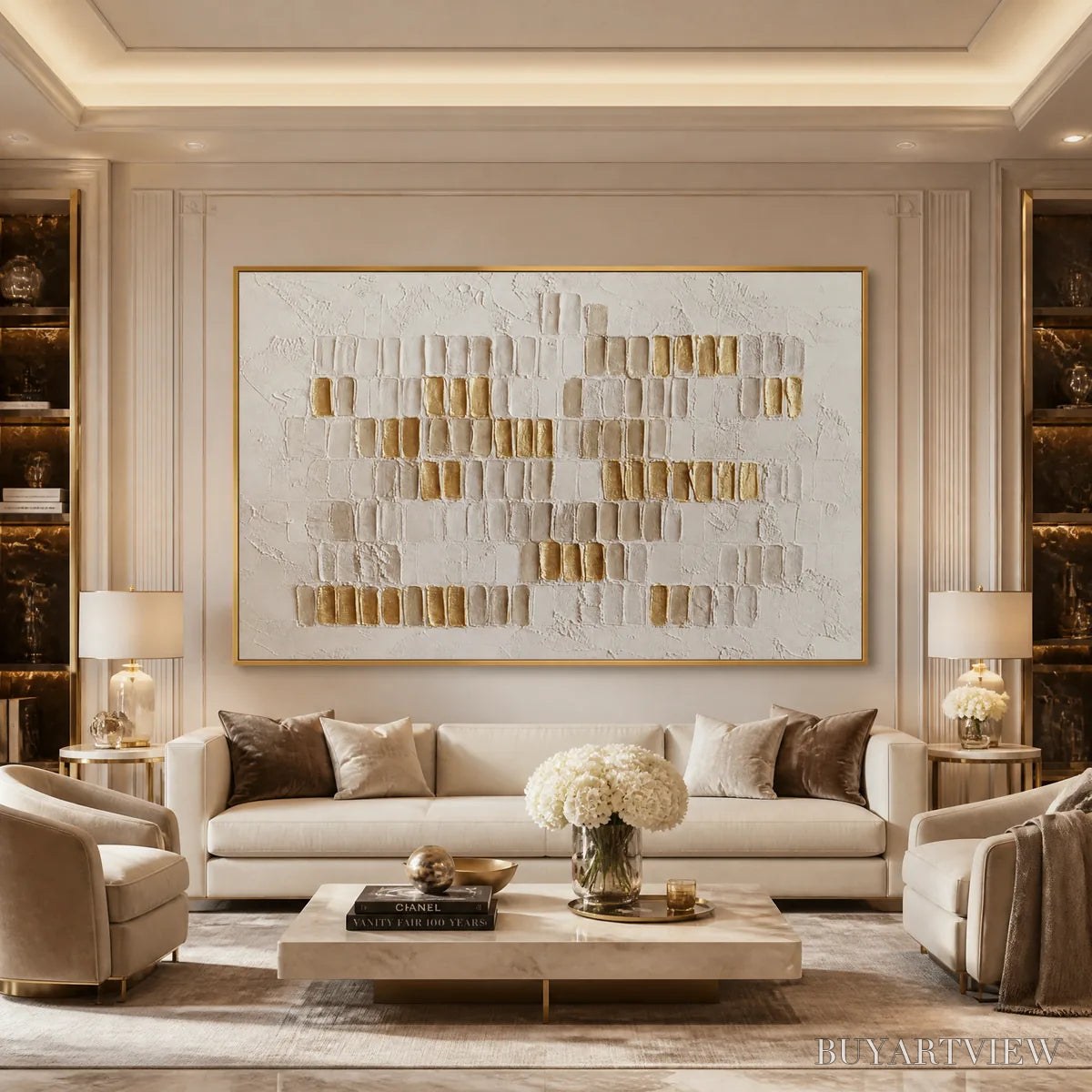 ARTOVITAS Ivory Halo – White Gold Relief Texture Abstract - image 2