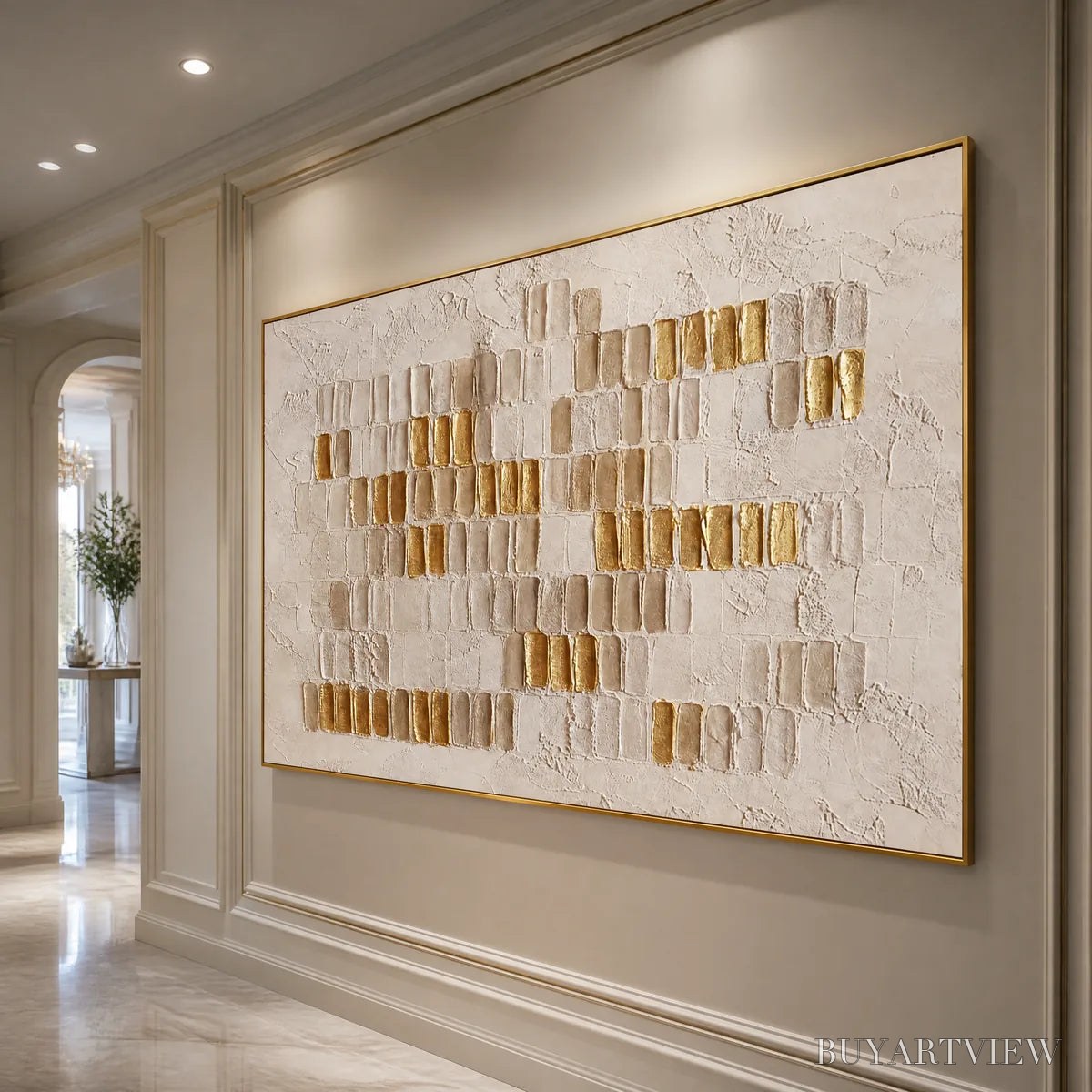 ARTOVITAS Ivory Halo – White Gold Relief Texture Abstract - image 4