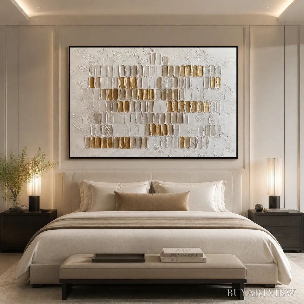 ARTOVITAS Ivory Halo – White Gold Relief Texture Abstract - image 5