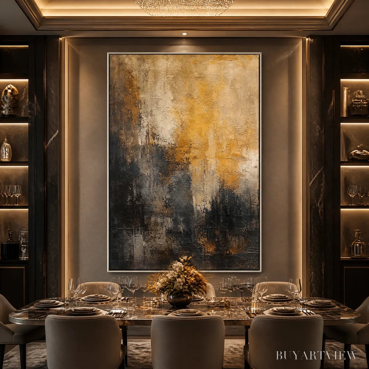 ARTOVITAS Dark Ember Rise – Dark Gold Vertical Abstract - image 2